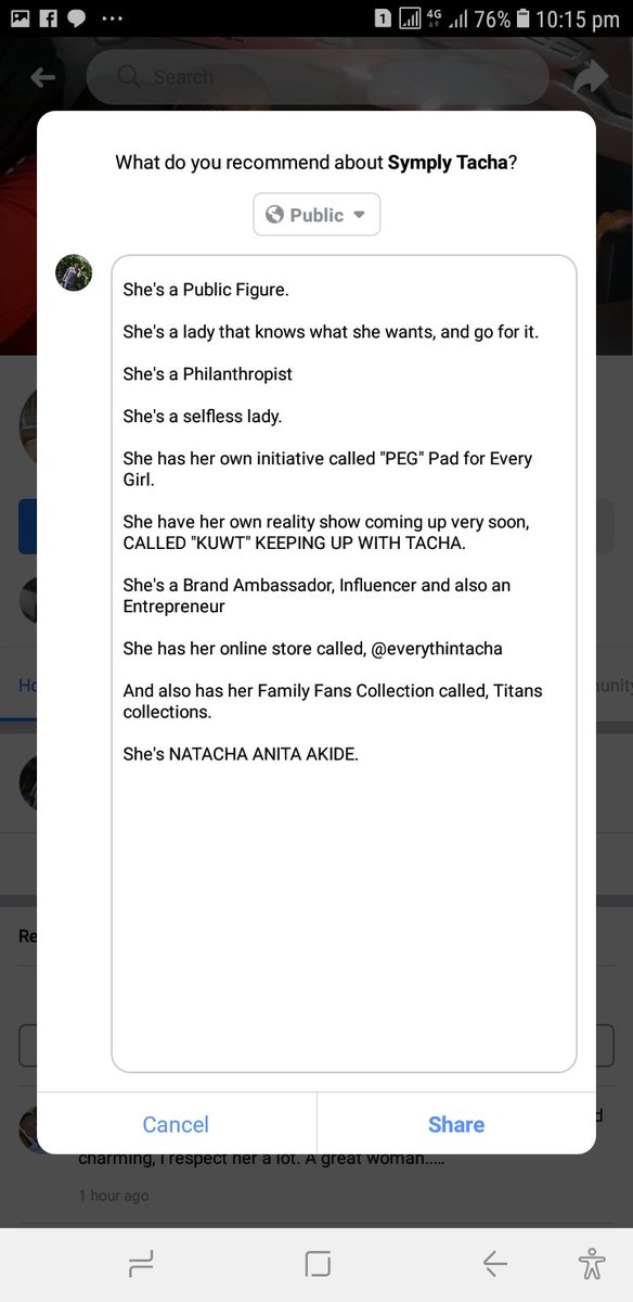 VivienNkechi's tweet photo. #AprilWithTacha My own Recommendation. Anything for Queen T. Hope we have all dropped our own Recommendation on her Facebook page? If you haven't, please go and drop. #AprilWithTacha https://t.co/Xyfi2BWZdi