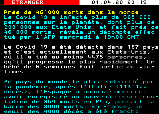Près de H6'000 morts dans le monde