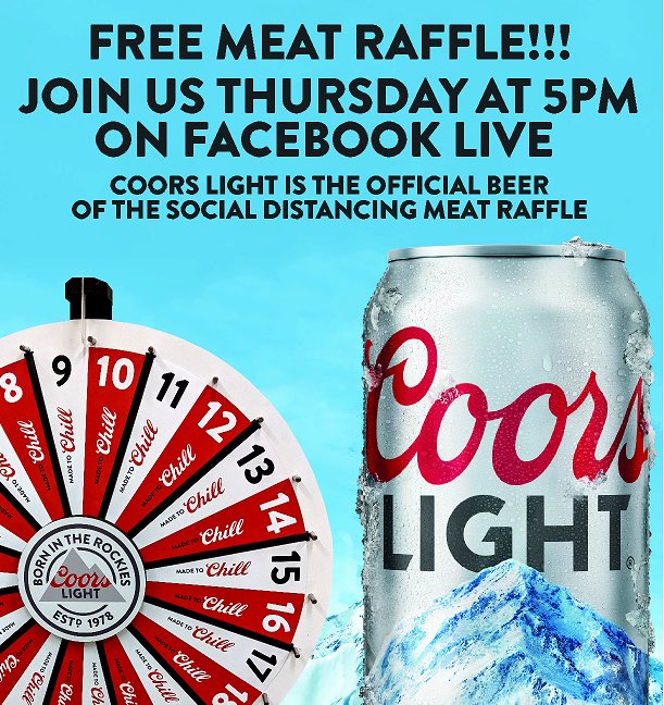 Dahlhbev's tweet photo. Join us tomorrow @ 5pm on Facebook Live for our very first virtual meat raffle! 🥩🐄 https://t.co/sFwkqWW8NI
