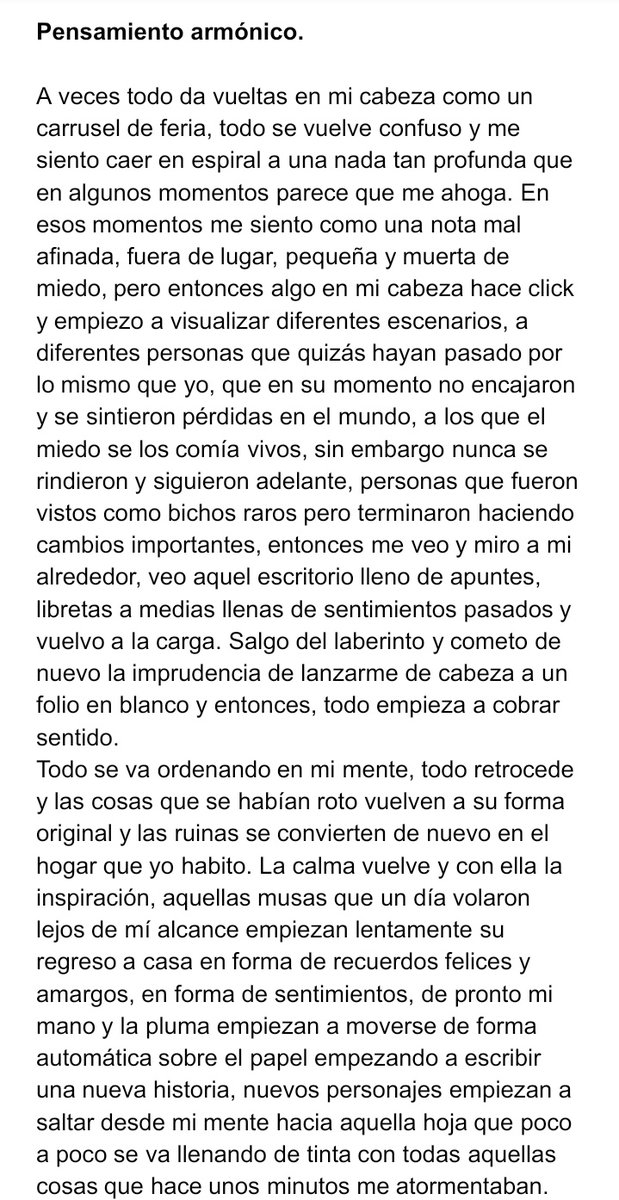WildChildDreea's tweet photo. Pues el reto de hoy me ha parecido maravilloso porqué he podido compartirlo y escribirlo con @ceabco que un poco más y nos hacíamos la biblia jaja. Mi binomio es Pensamiento y el de ella Armónico, y nos ha salido esto.
#Reto16 #CampWrite https://t.co/va6EapHAkE