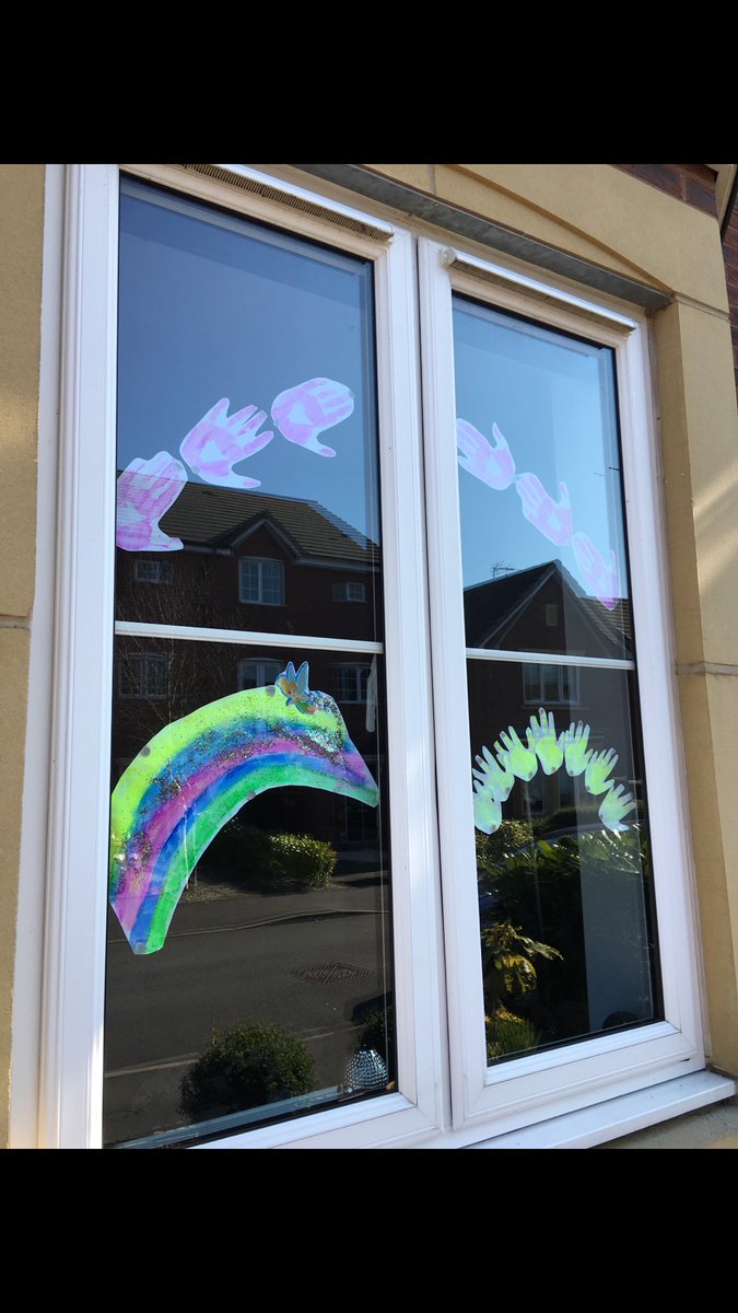 SDPPreschool_'s tweet photo. I am so proud of Pre-school and their home learning since we left the classroom. Rainbows painted and displayed last week as a sign of Hope 🌈 #StaySafeStayHome https://t.co/43uVRZkUXf