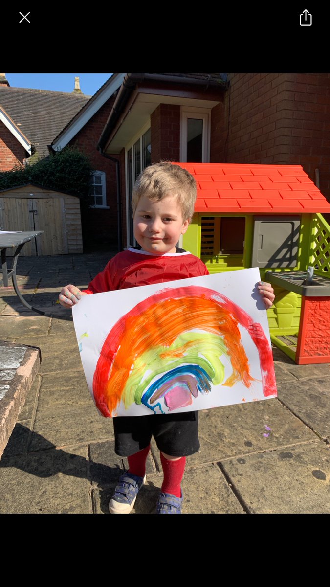 SDPPreschool_'s tweet photo. I am so proud of Pre-school and their home learning since we left the classroom. Rainbows painted and displayed last week as a sign of Hope 🌈 #StaySafeStayHome https://t.co/43uVRZkUXf