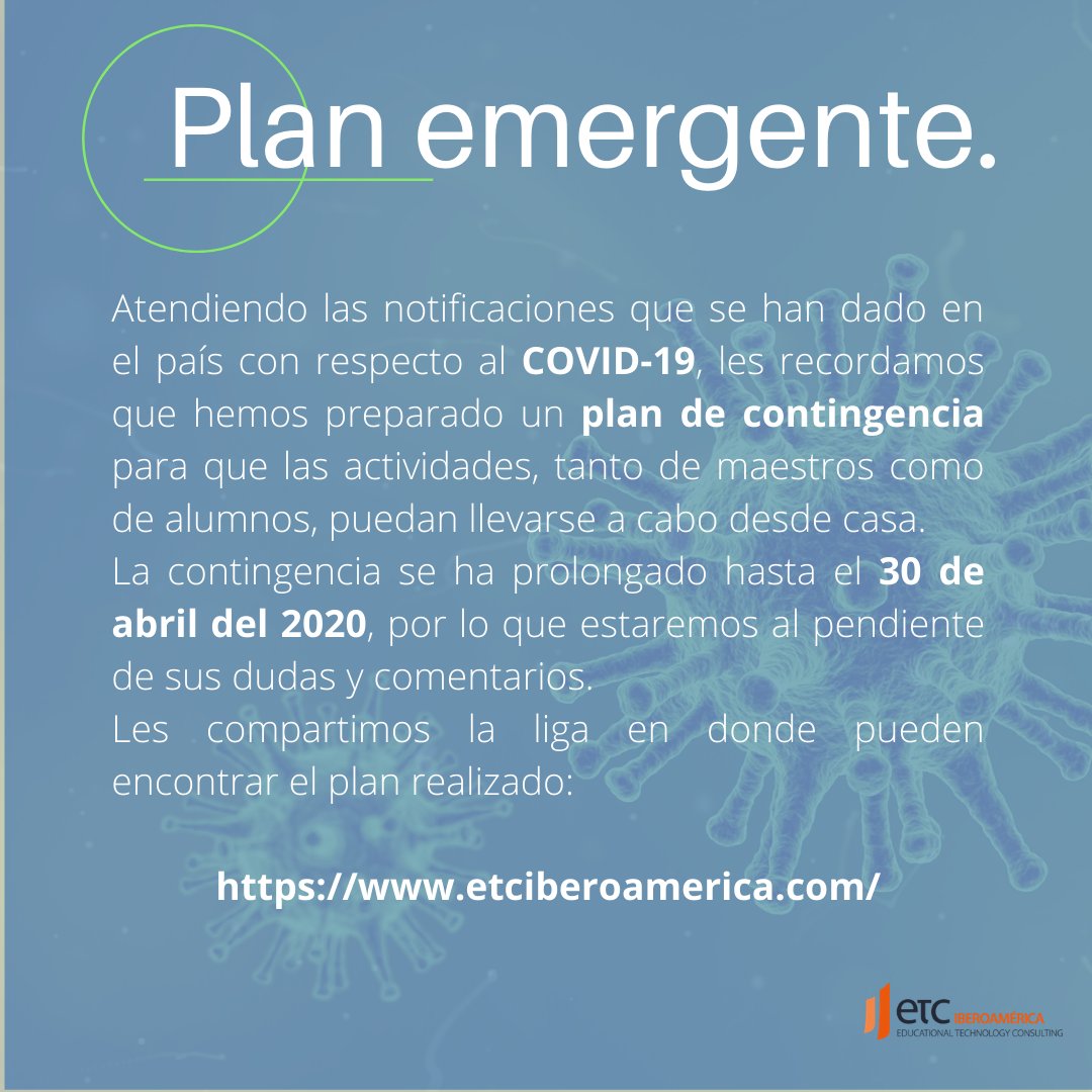 ETC_Mexico's tweet photo. Dentro de nuestra página web podrás encontrar más información referente al plan de contingencia y también de todas las soluciones en tecnología que tenemos para ti. 

https://t.co/kg6n5URDut

https://t.co/CBpo5e1693

https://t.co/goiJm8xDN4 https://t.co/VAgbFmiKzF
