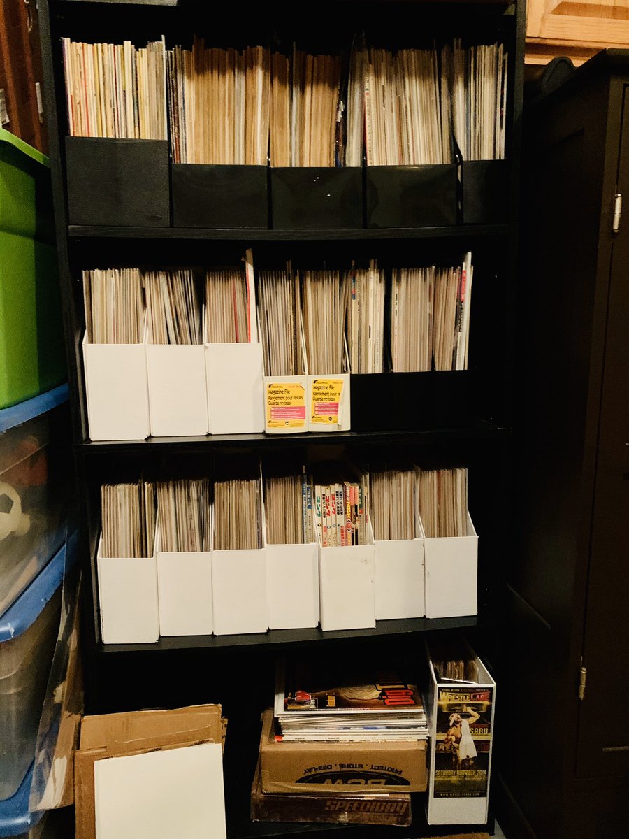 wrestlerweekly's tweet photo. WRESTLER WEEKLY Man Cave! #quarantineorganizing All SIGNED MAGS! #PWI #SR https://t.co/ERsLso78tu