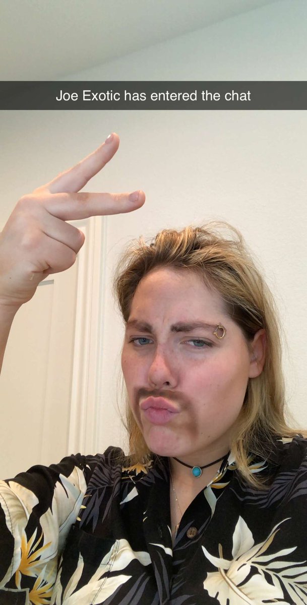 marycatericci's tweet photo. Is it really #quarantine if you haven’t dressed up as Joe Exotic yet? Hey #rsj108 show me your takes on Joe because I’m like 99% sure other people have done this. #TigerKing #TigerKingNetflix https://t.co/9w11dOmmbV