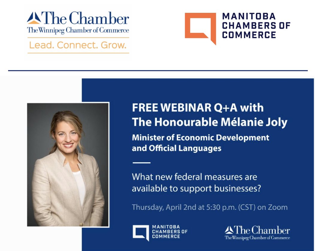 MattErhard's tweet image. I’m registered and looking forward to hearing insights from @melaniejoly! Thank you @TheWpgChamber @mbchambersofcom 

#webinar #covid19 #supportforbusiness