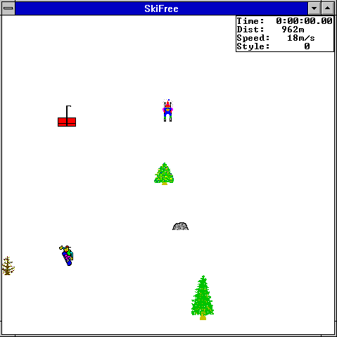 Classic Downhill Yeti Panic Simulator, SkiFree: https://archive.org/details/win3_SKIFREE