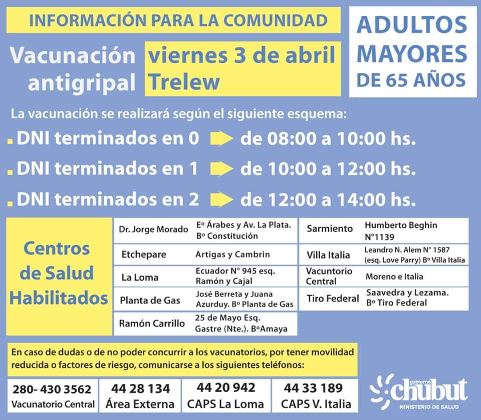 Info importante #Trelew #VacunaciónAntigripal #Cronograma