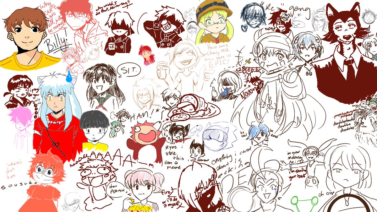 I participated in a sketch dump on aggie.io a few days ago with <a href="/Slop_Dop/">Slop~Dop</a> , <a href="/killa_kuin/">Killa</a> , <a href="/SakurasAngel/">Sakura</a> , and @animelover026 . It was a lot of fun! I did everything in the red-brown pen.
