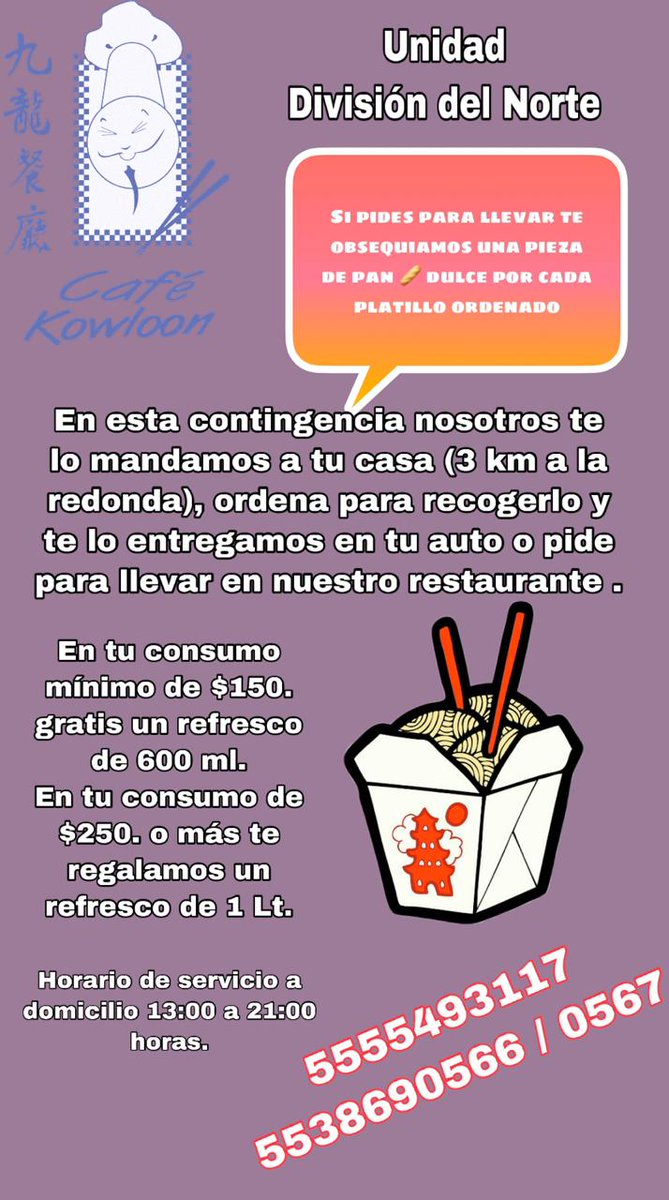 cafekowloon's tweet photo. Disfruta de tus platillos preferidos en casa
Pide para llevar o a domicilio ���😋 https://t.co/j7C1LylIM3
