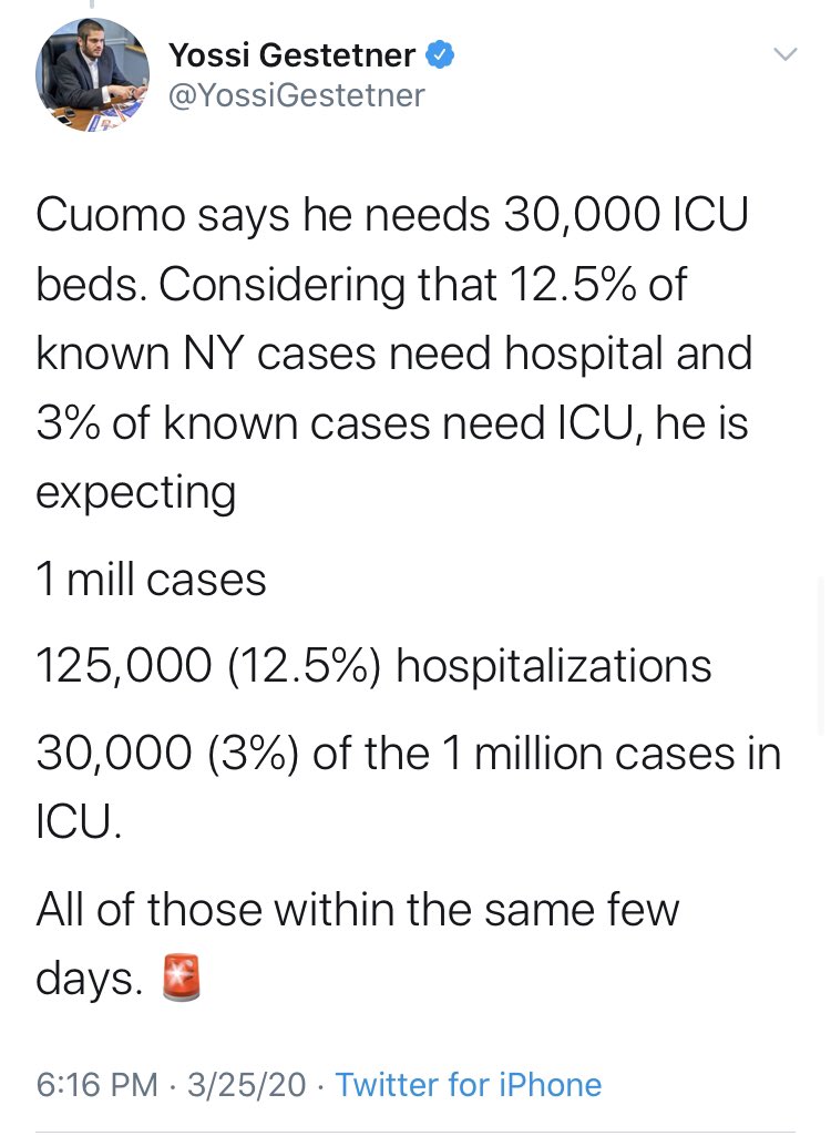 Surprised that NY will not need 30K ICU beds by April 6-13 contrary to what we were told early last week? Read my tweets from a week ago today. The numbers were not close to being there! Course correction by the model makers? No. They simply moved the Apex to the end of April.