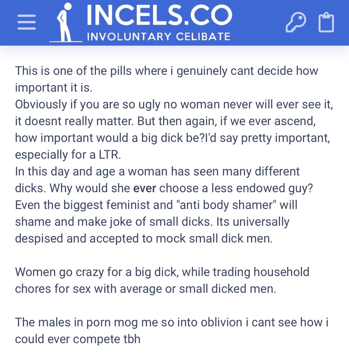 Another question about penis size. Honestly this would be an excellent question for someone trying to explore sexuality. It would definitely be better to ask actual women. And then every assertion this incel makes is dead wrong. But let’s look at the replies (thread incoming)