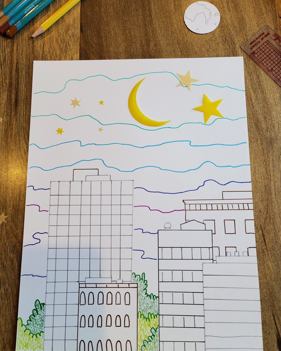 AdlerPlanet's tweet photo. 🖍✂️🎨 Break out the colored pencils, glue sticks, stencils and ANYTHING you love to create with! 🌟 We're challenging you to #lookup at the night sky and craft a scene inspired by what you see. 🌃Your Night Sky can be a memory, or anything from your imagination. (1/2) https://t.co/t18kXfwi9m