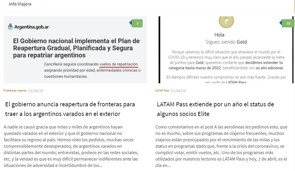 InfoViajera's tweet photo. Ayer en https://t.co/NnV1NZIPYD

- El gobierno anuncia reapertura de fronteras para traer a los argentinos varados en el exterior

- LATAM Pass extiende por un año el status de algunos socios Elite

- ¿Para cuándo es ese próximo viaje tuyo que todavía no has cancelado? https://t.co/wicydtUSCW