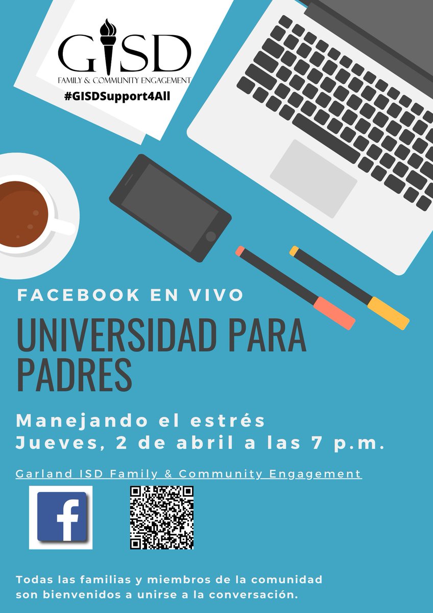 All Spanish-speaking families are invited to learn how to manage stress during <a href="/gisdengagement/">Family and Community</a>’s Facebook en Vivo Universidad para Padres at 7 p.m. tomorrow, April 2. Join us on Facebook: facebook.com/gisdengagement