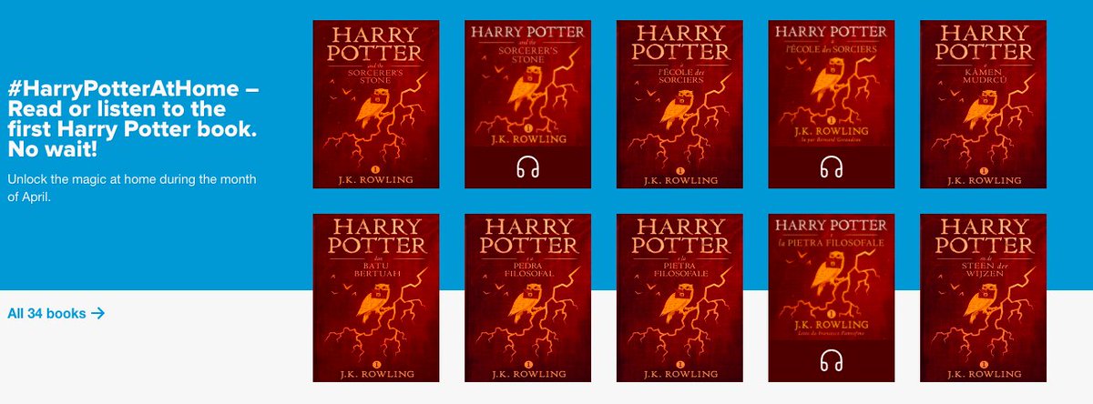 vanessathethird's tweet photo. HARRY POTTER FOR ALL! Book 1 is available in a dozen languages, in both eBook and audiobook format. Finally, you have the chance to teach this book to your students! Pass it on! #teachhsd #readhsd @https://soraapp.com/library/hsdor https://t.co/jlBcPihp3H