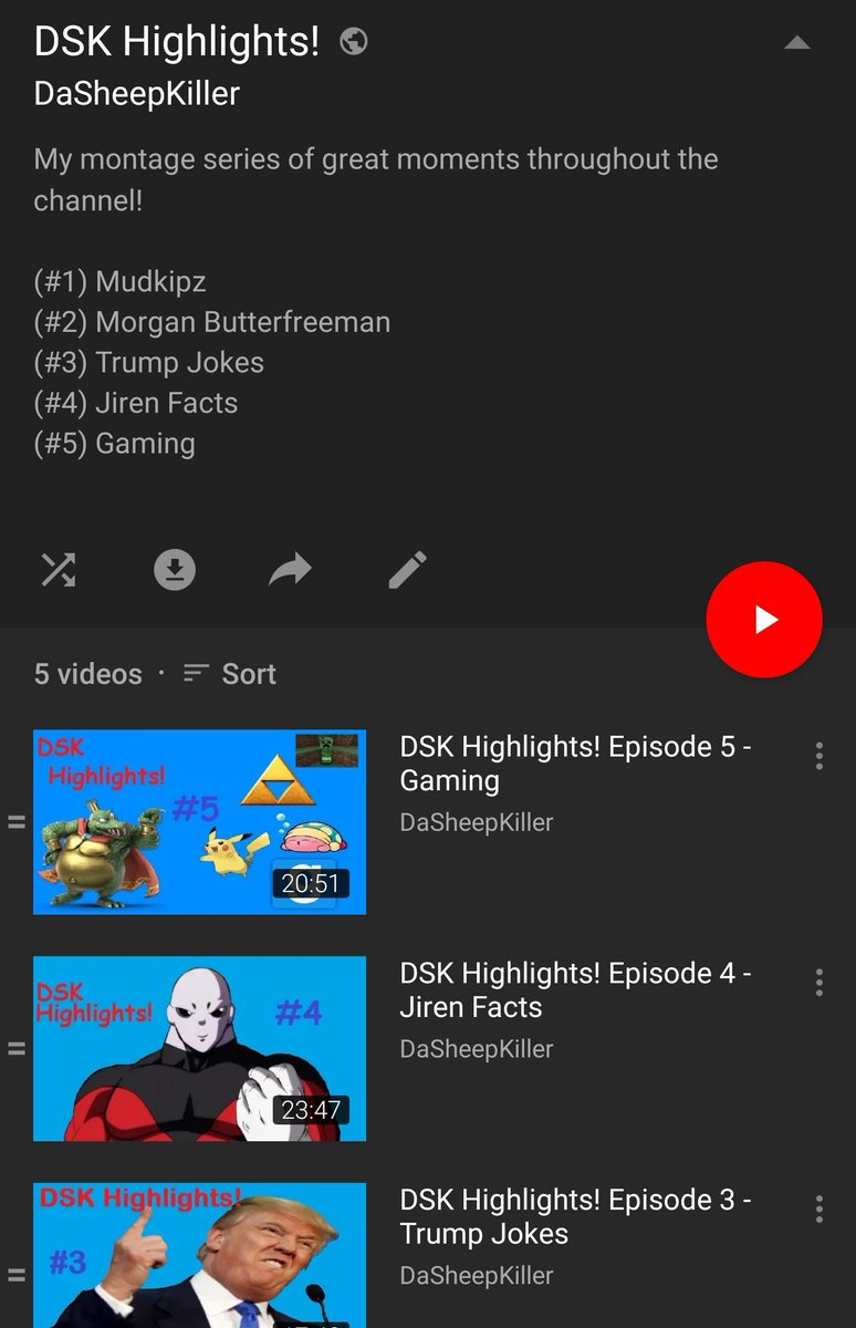 DSK Highlights:A series of montages of the best moments throughout a certain period if time on my channel! I also take the best of these and put them in my yearly "best of DaSheepKiller" montages. If you want entertaining videos that aren& #39;t too long, these might be for you.