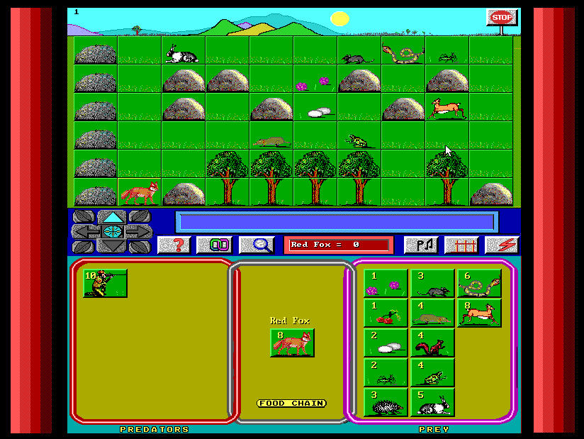 Another game in the sorta-educational genre, Alive Software's Animal Quest.Pick one of several animals, and avoid predators and devour prey. This is the shareware version, so you only get the Forest Animals pack, however. https://archive.org/details/AnimalQuestV2.02SW1993AliveSoftwareStrategy