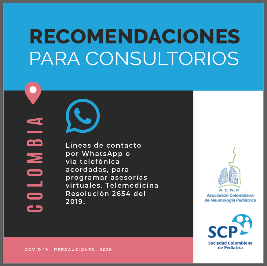 SCPNacional's tweet photo. Recomendaciones para la consulta externa en tiempos de Coronavirus, por @ACNeumoPed y @SocPediatria 

#Coronavirus #COVID19 #Pediatras #Neumólogos #Pediatría #Neumología #ConsultaExterna #Colombia https://t.co/2tkKRaKsY1