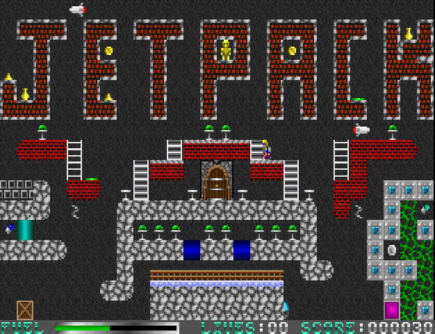 From the same company, Jetpack!A Loderunner-inspired action-puzzler that has you fleeing from robots while collecting gems, with the twist that you aren't limited to wimpy jumps. No, you can FLY, rocketman style. Includes a level editor, too!  https://archive.org/details/msdos_Jetpack_1993