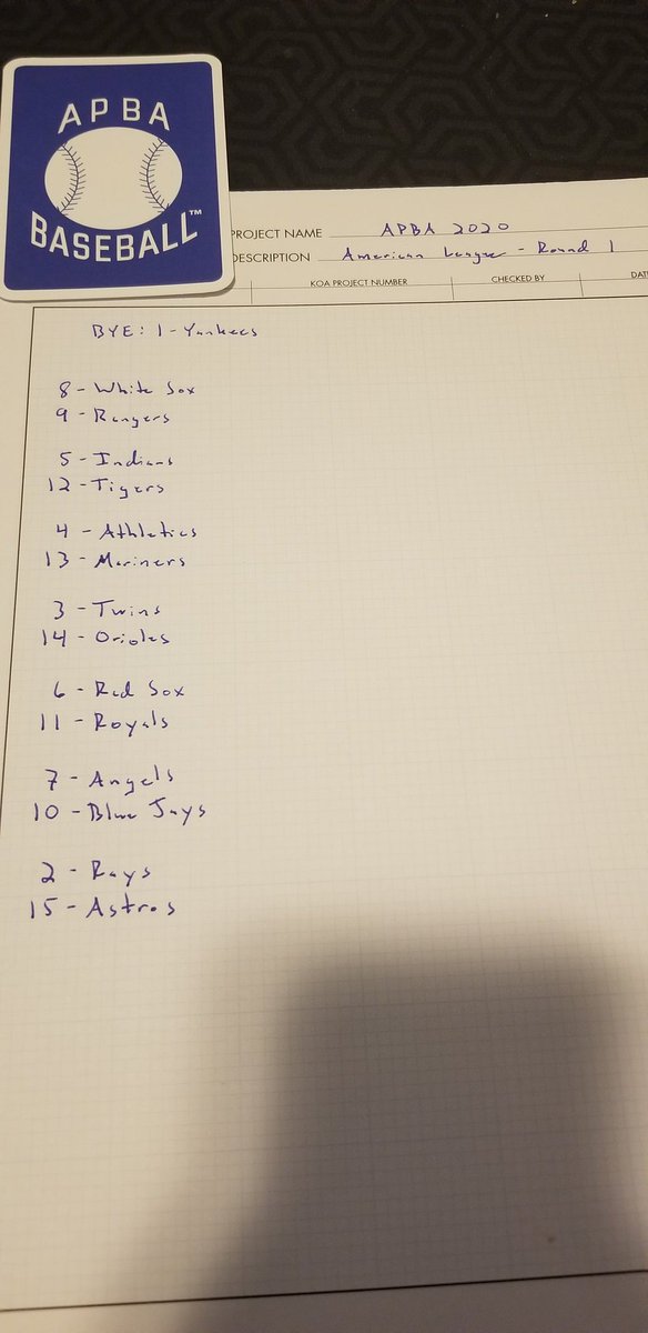 kevinrollsdice's tweet photo. As my first act as commissioner, due to the cheating scandal, the Astros have been relegated to the 15 seed. Your American League matchups. https://t.co/cFeTXKOHu1