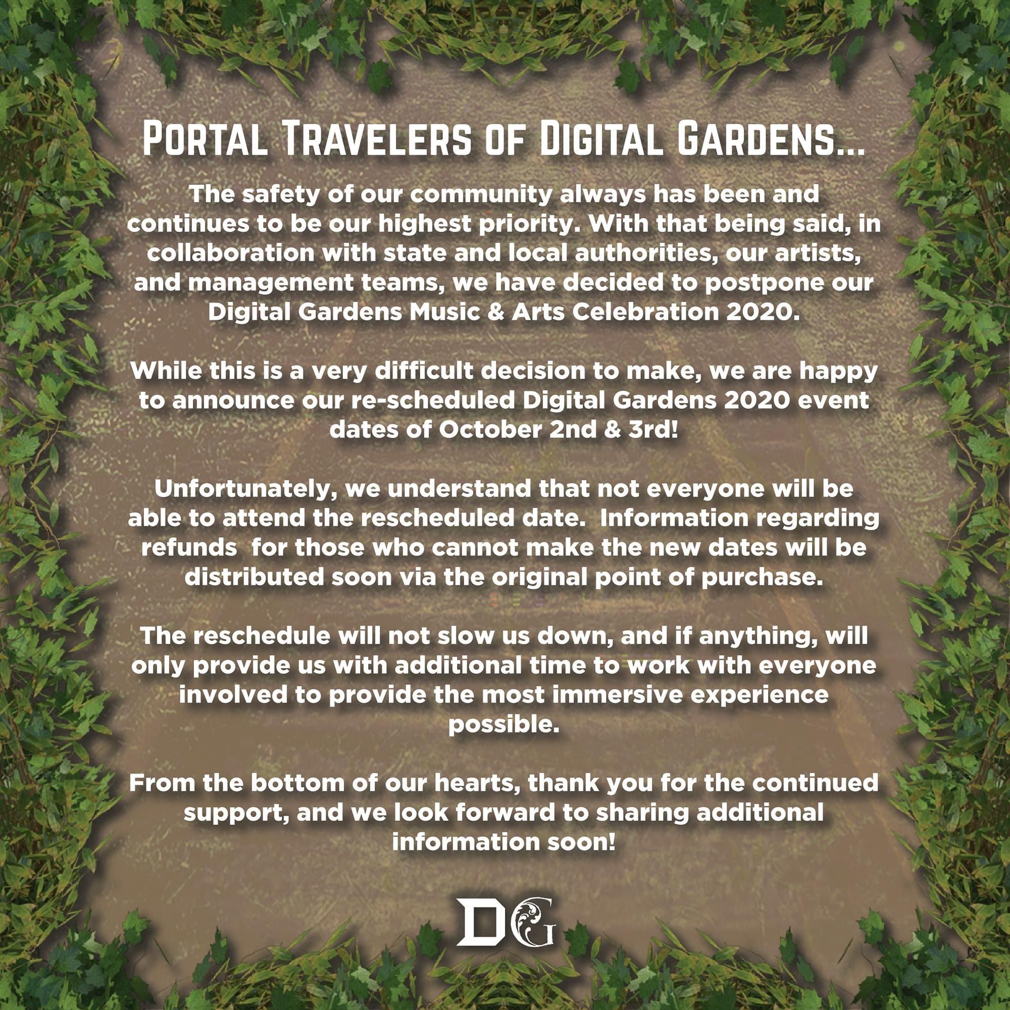 Digital Gardens 2020 dates