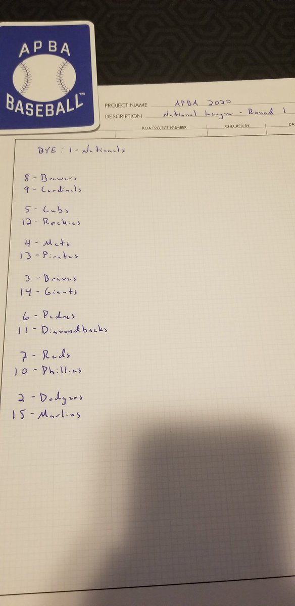 kevinrollsdice's tweet photo. The National League stage is set. Seeding is based from Fangraphs projected standings, with the exception of the defending world champs. https://t.co/Dn4Qri44JA
