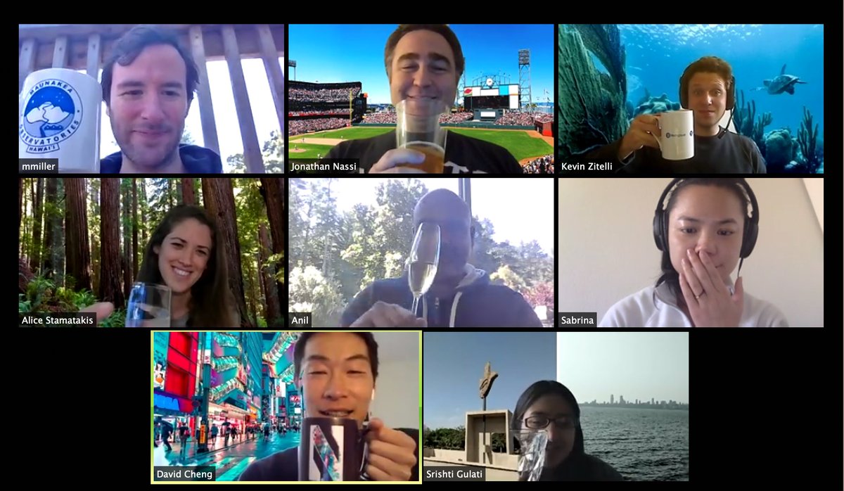 Inscopix's tweet photo. Today's #socialdistancing creative challenge: A birthday celebration. ๐
Here are some of @Inscopix's best toasting our Scientist, Dave, from their favorite places in the world! ๐ #InscopixNetwork https://t.co/oYHvqGG57t