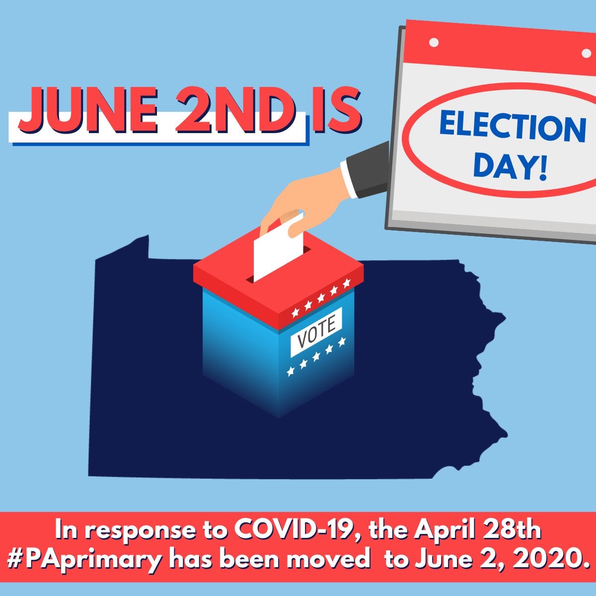 JakeWheatleyPA's tweet photo. Don’t forget! The new Election Day is June 2nd 
Get out and let your voice be heard! https://t.co/01ChdwOarb