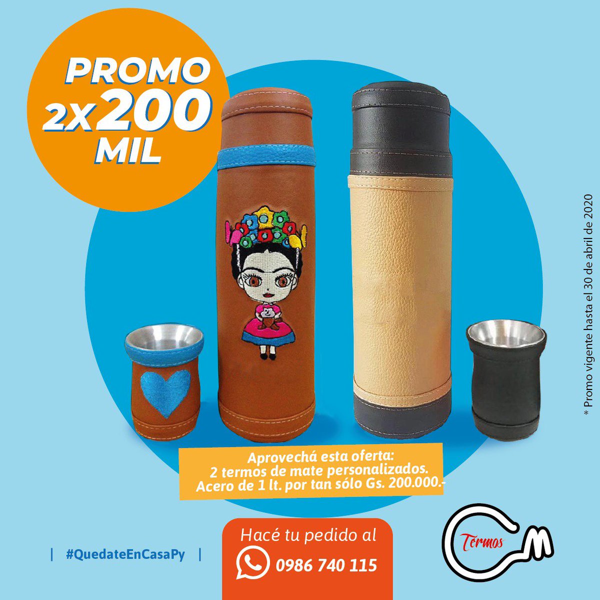 Una forma de cuidarnos 😊 es tomando individualmente el mate.
⚠️Aprovechá esta super promo ⚠️
Por tan sólo 💰200.000 gs  te llevás 2 termos ✌🏽‼️ Uno para vos 🤩 y otro para la persona que más apreciás y cuidás 🥰

#QuedateEnCasaPy
#QuedateConTuTermo
#TermoPropioEnCasa