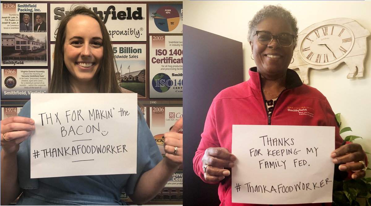 SmithfieldFoods's tweet photo. Heroes come in many forms. We invite you to help us thank our food workers for their hard work &amp; dedication. To do so is easy! Create a sign that says #ThankAFoodWorker, take a photo, and share on Twitter using #ThankAFoodWorker and tagging @SmithfieldFoods. https://t.co/NQenF3In0Y