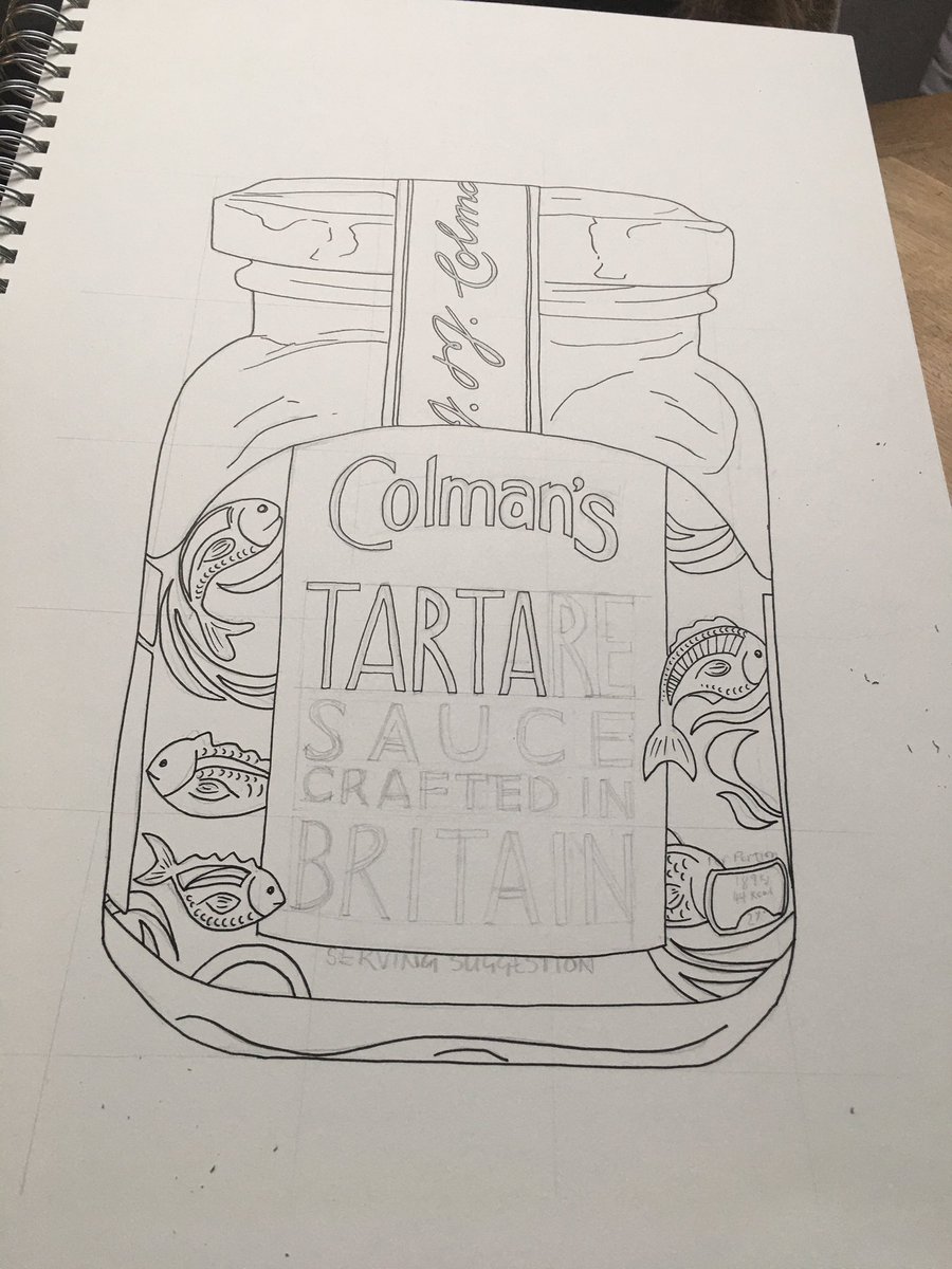 Jen1says's tweet photo. I’ve started drawing again as boredom has truly set in. Today’s sketch - tartare sauce bottle. Tomorrow I shall paint it. I’ve some proper watercolour paper on order. #Hardcore #Painting #WellbeingWednesday #WellWhyNot #Colmans https://t.co/7Hu8uXqNpv