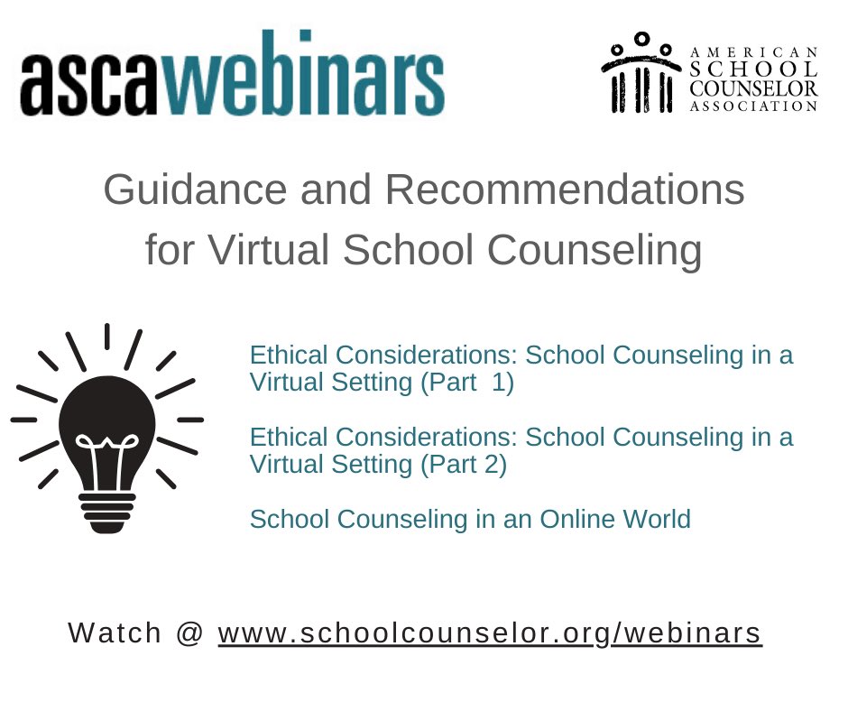 katpastor1's tweet image. Calling ALL #schoolcounselors #counseloreducators #schoolcounselinginterns &amp;amp; #administrators 3 webinars from @ASCAtweets for #relevant PD as we navigate #remotelearning #sschat