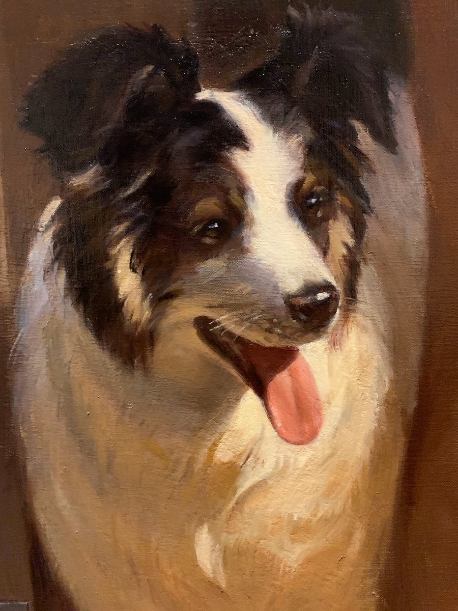 ncwhm's tweet photo. Started the day with a cat seemed only fair to end the day with a dog. This painting is called Two’s Company by Duane Bryers, 1997, oil on canvas. Museum purchase, 1997.15. Stay. Good boy. #HashtagTheCowboy Thanks, Tim https://t.co/1XXleoFJ3d