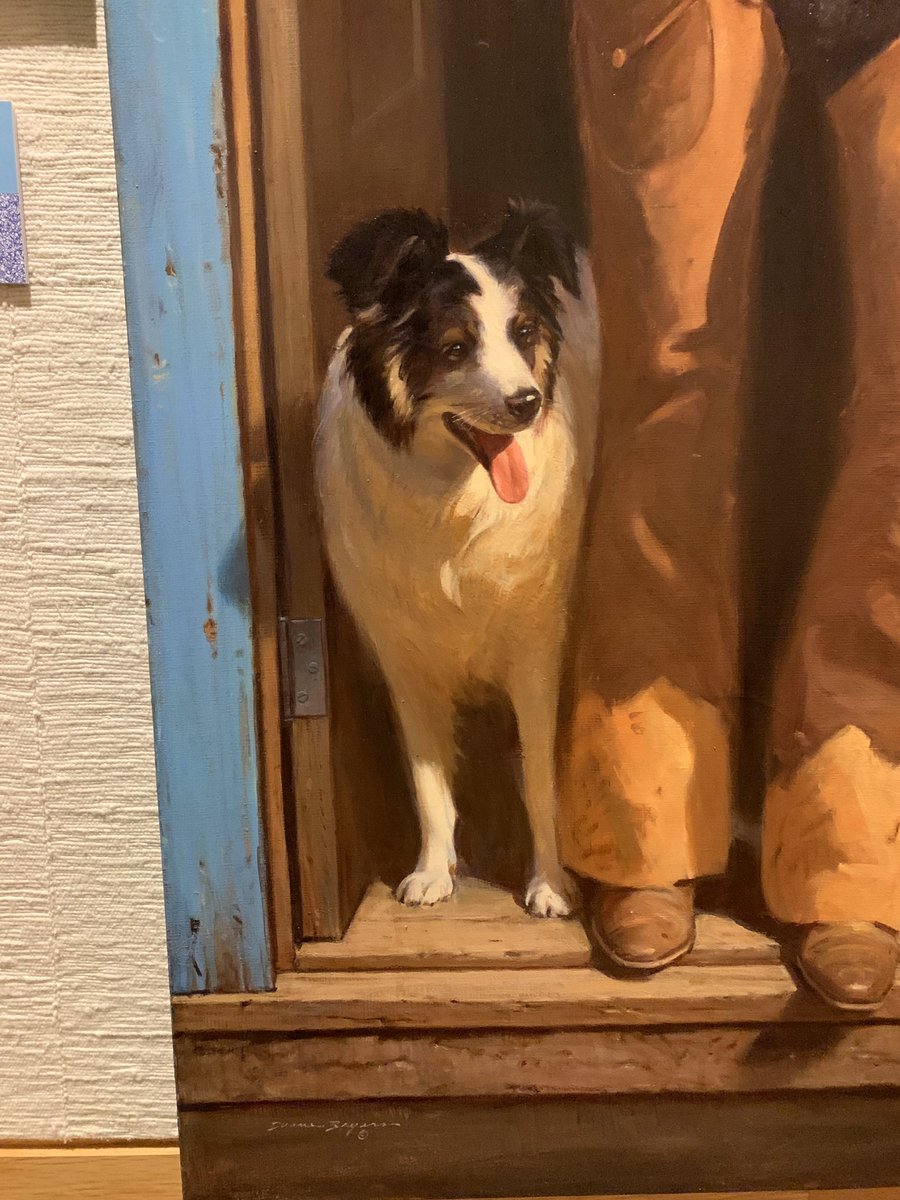 ncwhm's tweet photo. Started the day with a cat seemed only fair to end the day with a dog. This painting is called Two’s Company by Duane Bryers, 1997, oil on canvas. Museum purchase, 1997.15. Stay. Good boy. #HashtagTheCowboy Thanks, Tim https://t.co/1XXleoFJ3d