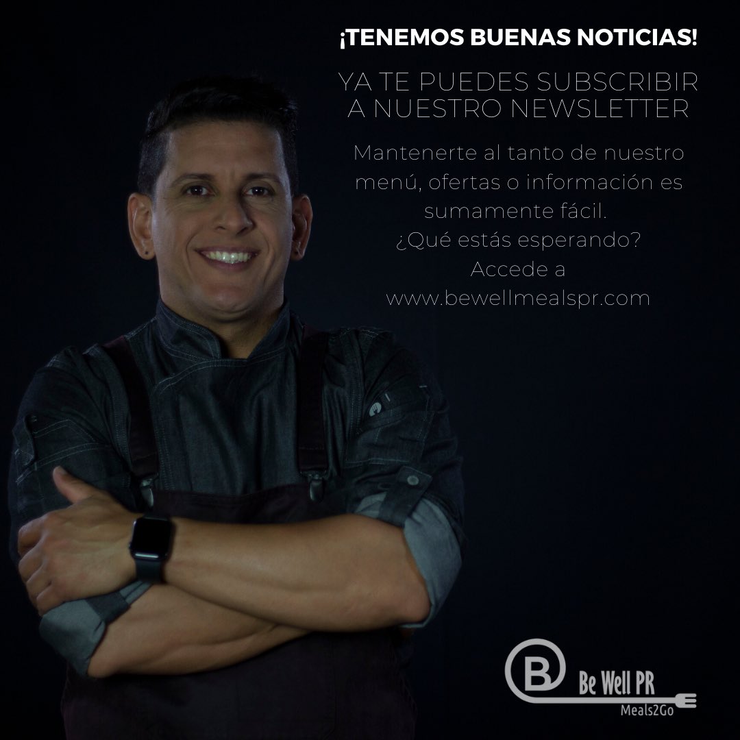 bewellpr's tweet photo. Seguimos trabajando para brindarles el mejor servicio a todos nuestros clientes. ¡Subscríbete hoy a nuestro e-newsletter! 
Para información de nuestros paquetes o hacer tu orden accede al siguiente enlace: https://t.co/uNLg3OfsgC. #bewellmealspr #healthylife https://t.co/n3HhNV92ym