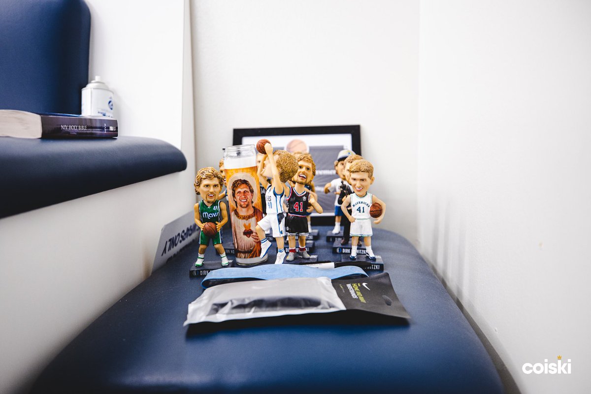 SportsDissected's tweet photo. “A big thing we used to do on social - whenever @swish41 would enter - we’d put a bobble head in his face and he’d slap it out of our hands, so we keep this collection as an ode to him.” 

See more eccentric things within the @dallasmavs facility.

VIDEO: https://t.co/GOQADbmY73 https://t.co/hwVTHp7IXi