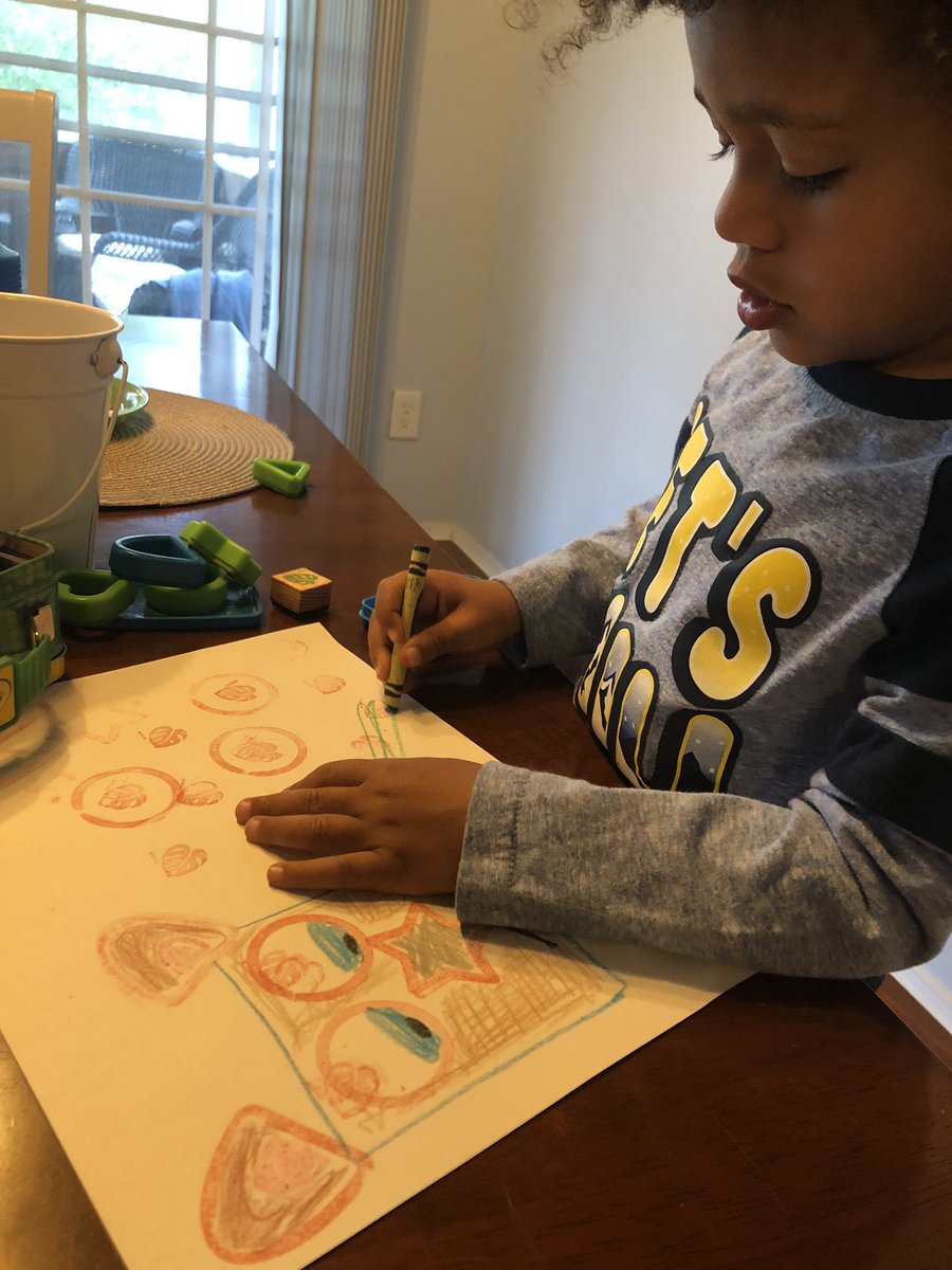 ReneeLWhite5's tweet photo. My little dude worked on identifying his shapes & created a shape stamp picture about our science movie on bears yesterday. Then he made a @ChatterPixIt of it to share what he learned about bears in @Seesaw . #W3ringcircus #preschool #JrHawk #HAWKSsoar https://t.co/HPFYhHoRhJ
