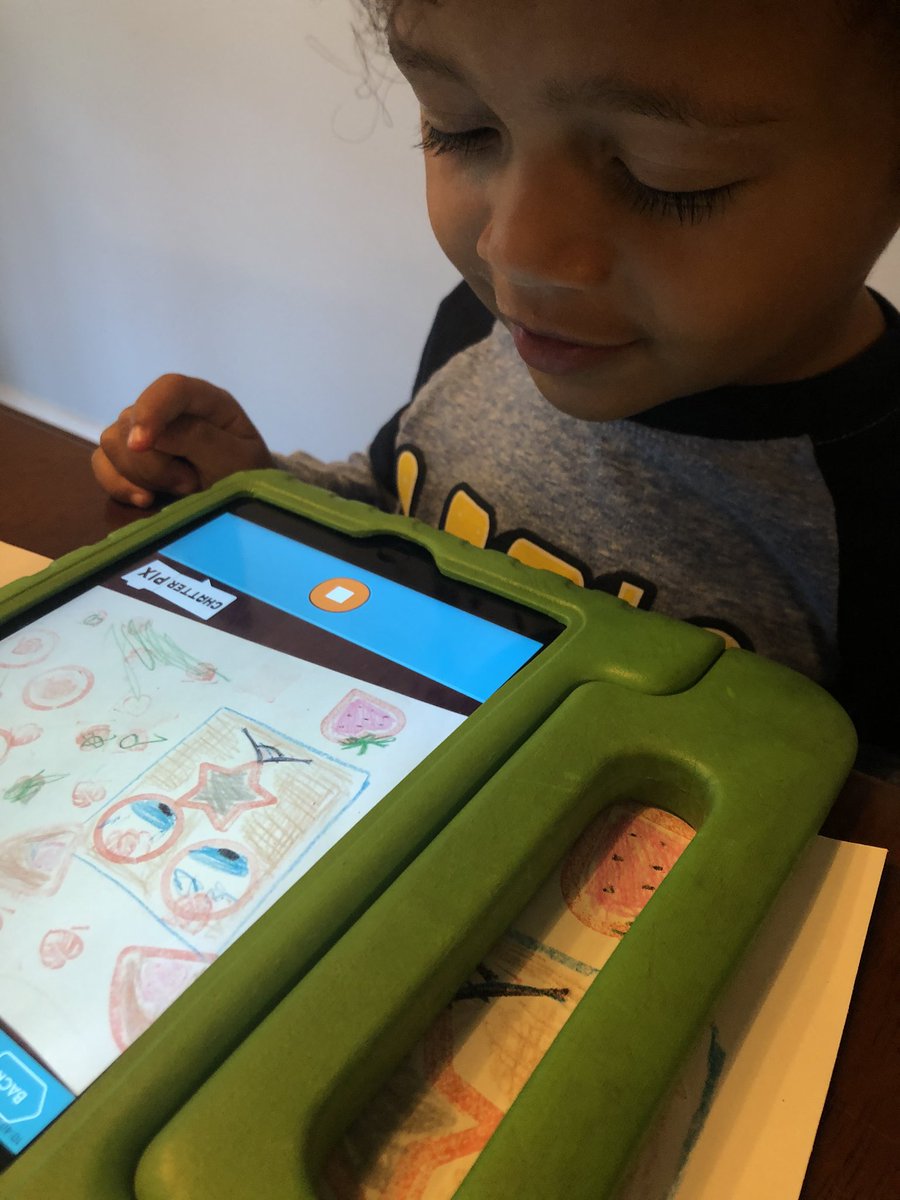 ReneeLWhite5's tweet photo. My little dude worked on identifying his shapes & created a shape stamp picture about our science movie on bears yesterday. Then he made a @ChatterPixIt of it to share what he learned about bears in @Seesaw . #W3ringcircus #preschool #JrHawk #HAWKSsoar https://t.co/HPFYhHoRhJ