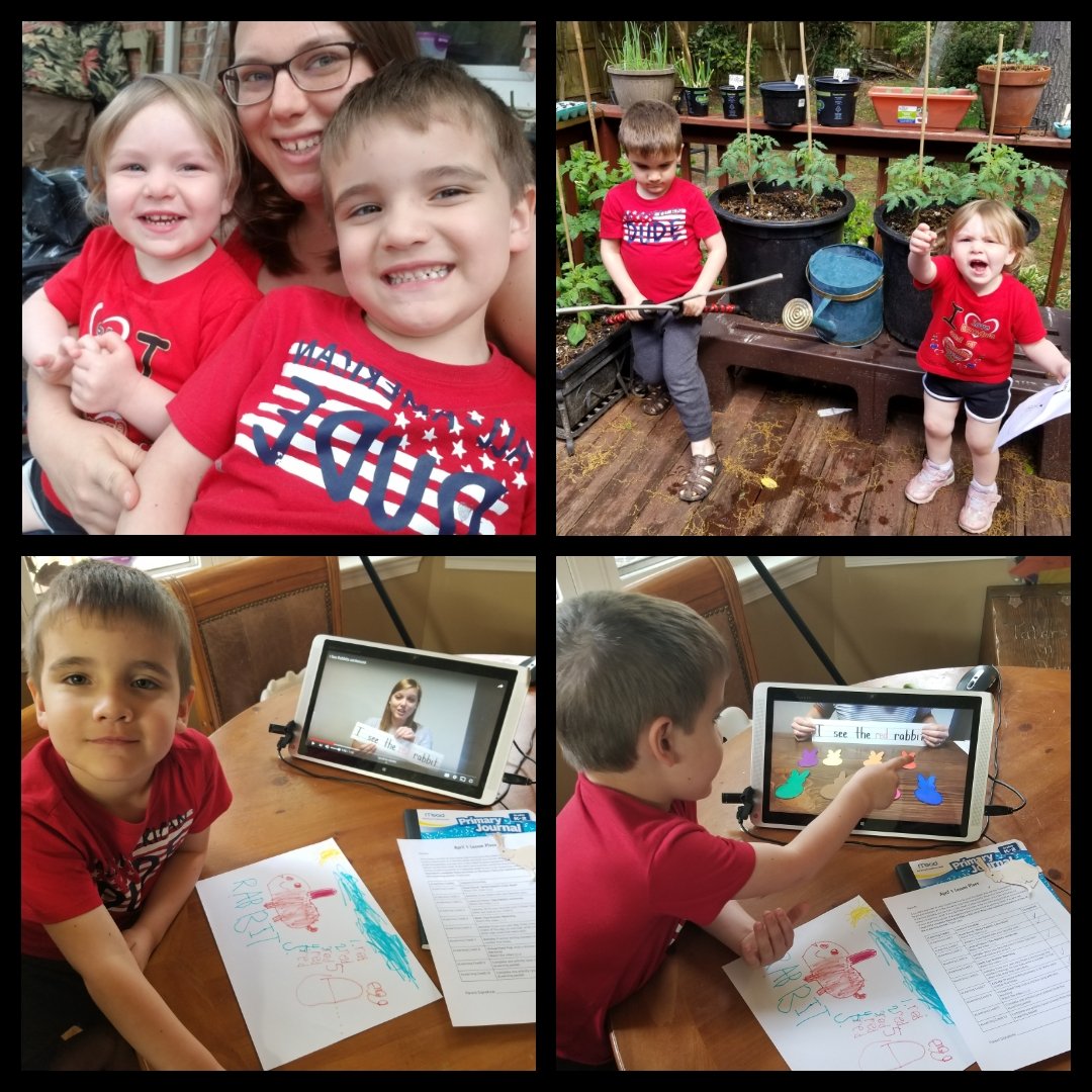 MelissaLGoforth's tweet photo. Jack loves seeing his @RiverbankElem #teachers @ #homeschool. 😍👩‍🏫
Seeing them captures his attention far better than ANY @YouTube video. Excited that Principal Sims will be growing garden veggies with us! @SCforEd #growforth #wearelex2 #scfored #riverbankseaturtles #REDFOREDSC https://t.co/WnnkiyNq85