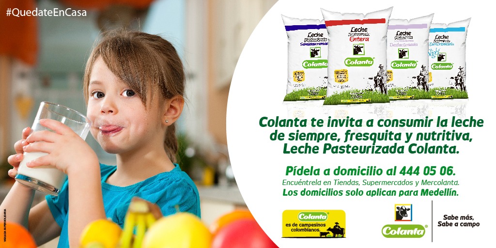 ColantaOficial's tweet photo. Tómate hoy un vaso de Leche Pasteurizada Colanta, la de siempre. 😋
Encuéntrala en tiendas, supermercados y Mercolanta o pídela a domicilio al 444 0506 (aplica solo para Medellín).
#QuedateEnCasa #ColantaSabeACampo #Leche #Pasteurizada https://t.co/yRbOs7Ildz