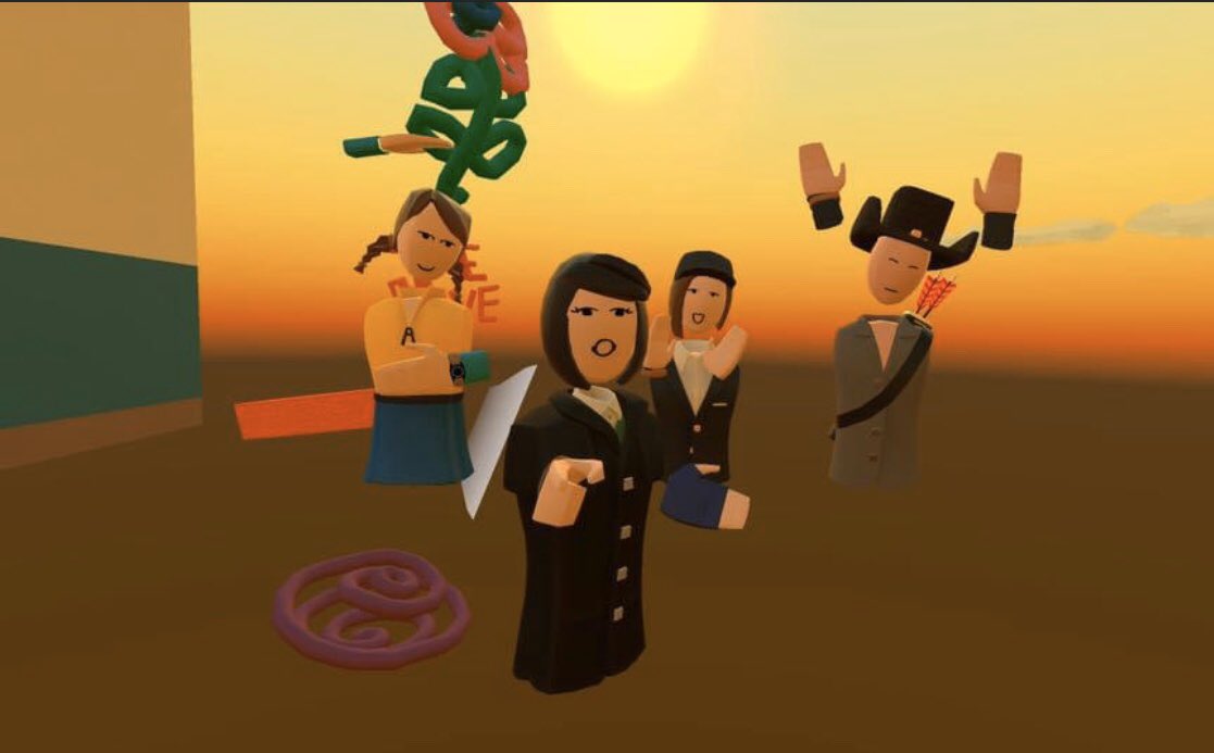 IvaLeon's tweet photo. Can’t go out and socialize no problem!! VR to the rescue💕we hung out at the @BetterWorldMuse hosted by @paigedansinger with @navahberg @paoplayz in @recroom We watched the sunset and made a VR Garden🌱I was in such a good mood after!!🌈 https://t.co/IgFlLArS4l