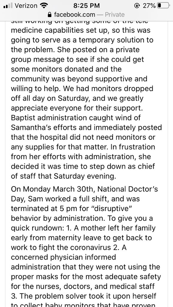 ANOTHER physician fired for protecting her staff. Shame on Baptist Memorial Hospital-North Mississippi for firing Dr. Samantha Houston for speaking out. Read her husband’s account below:
