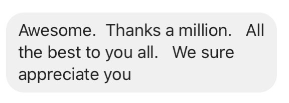 This is why we do what we do. #Hospitality is our passion, and while we’re doing our part to flatten the curve in #alberta, it’s messages such as this one from a customer who ordered takeout that keep us going. 
#Grateful #restaurants #StayStrong