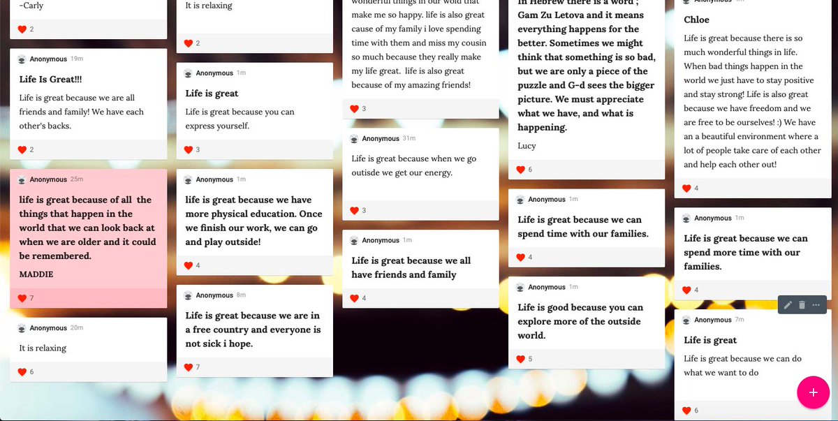 Today our graduating fifth graders worked on a Padlet with their teachers.  The purpose was to keep their positivity alive and have them be mindful of the great things in life, even during tough times.  We were blown away by their reflective comments!