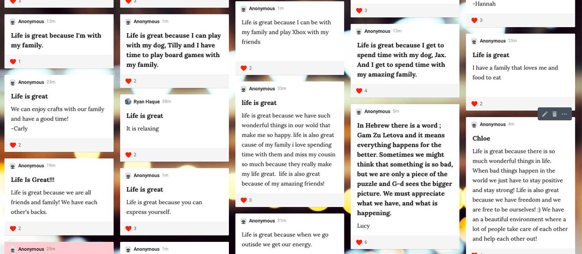wasprincipal's tweet photo. Today our graduating fifth graders worked on a Padlet with their teachers.  The purpose was to keep their positivity alive and have them be mindful of the great things in life, even during tough times.  We were blown away by their reflective comments! https://t.co/RxpCWuwV4j