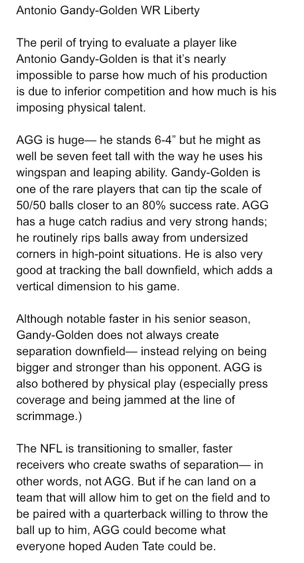 13. Antonio Gandy-Golden WR Liberty14. Henry Ruggs WR Alabama15. Tyler Johnson WR Minnesota 16. Tee Higgins WR Clemson