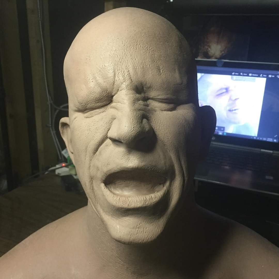 DamianMaffei's tweet photo. My explosive noggin from #Hauntmovie via Kyle Roberts &amp; Tolin FX.

Also a constant current facial expression from trying to daily home school a 13 year old &amp; a 7 year old while my 2 year old climbs on the counters &amp; throws stuff at us. Just add a lot of mangy hair to it. https://t.co/5Ox2E2L5JG