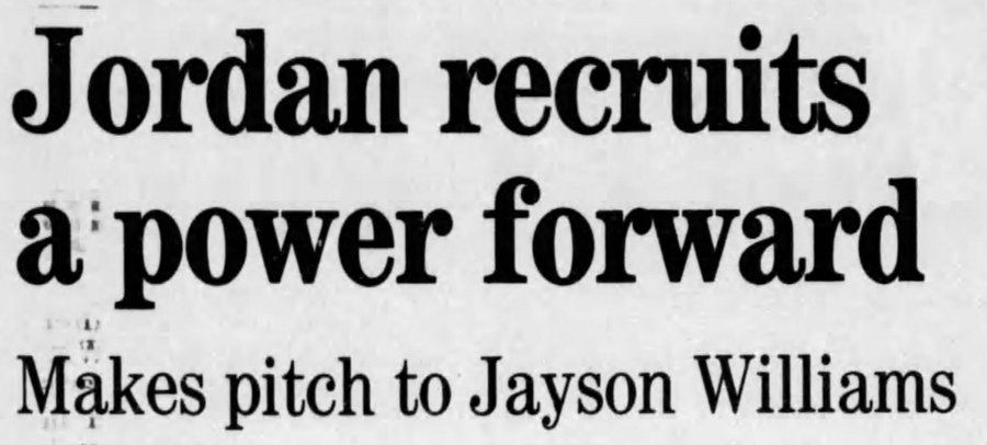 The Bulls' hunt for a power forward in the 1995 offseason left no stone unturned. They looked at Derrick Coleman, Charles Oakley, Anthony Mason, Christian Laettner and Otis Thorpe.And then MJ went to a bar in Greenwich Village to personally recruit Jayson Williams.