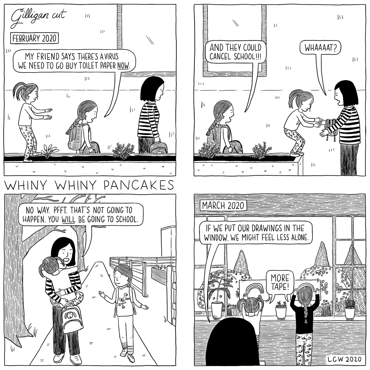 Here is the official Whiny Whiny Pancakes response to the pandemic. We're staying home, drawing every day, watching Instagram Live and grateful to every essential worker who has to keep going. 
#whinywhinypancakes #coronavirus #webcomic #COVIDー19  #stayhome